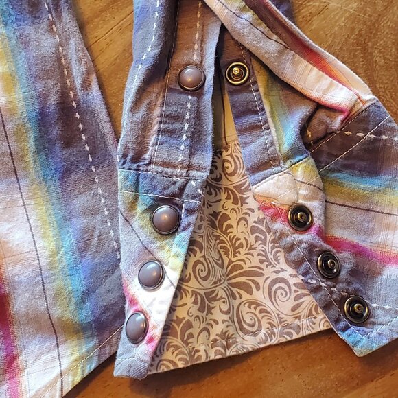 Roper Western Rainbow-Striped Long Sleeve Button-Up Shirt Size M Studded Pockets - Picture 3 of 8